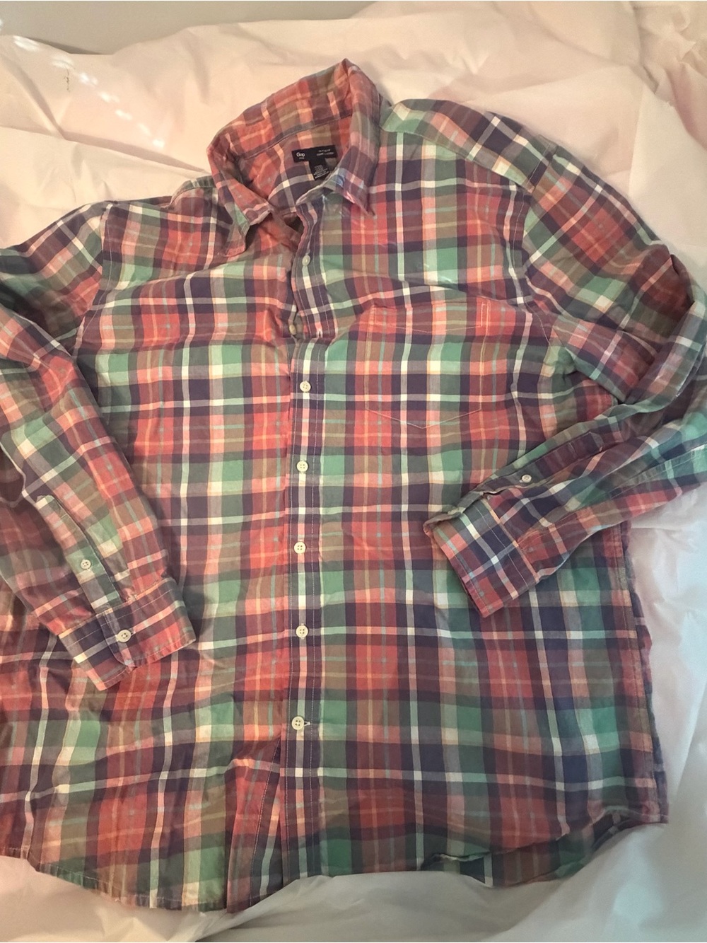 GAP Men's Plaid Button-Down Shirt in Red, Green & Blue